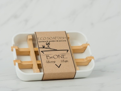 ECO SOAP DISH WHITE ~ SAVONIERA DIN BAMBUS SI PUDRA DE AMIDON ~