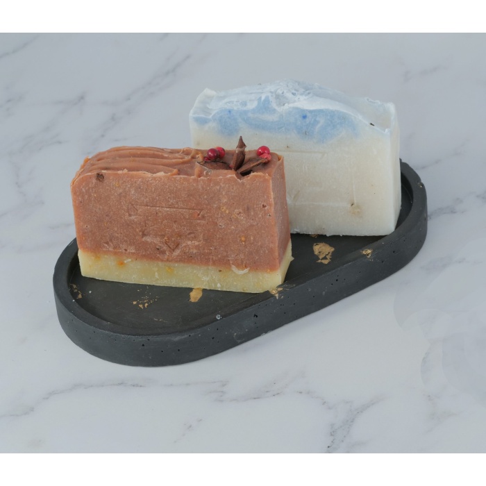 CERAMIC SOAP DISH DUO BLACK ~ SAVONIERA DIN PRAF CERAMIC SI FOITA DE AUR ~