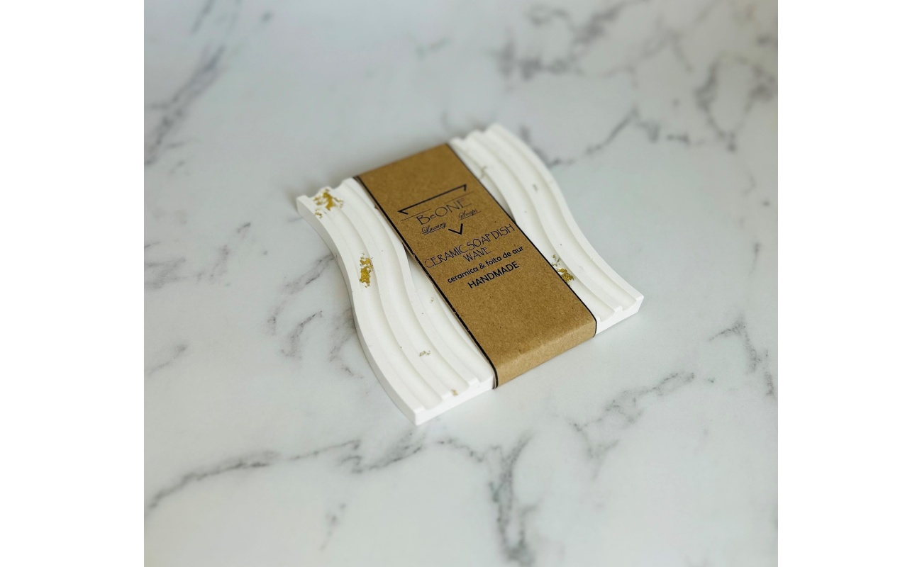CERAMIC SOAP DISH WAVE WHITE ~ SAVONIERA DIN PRAF CERAMIC SI FOITA DE AUR ~