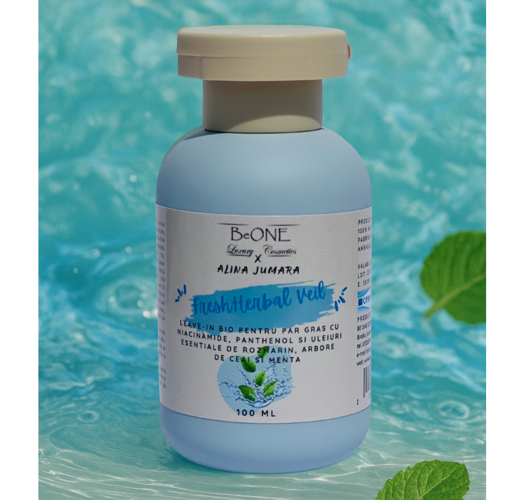 FreshHerbal Veil ~ Leave-in BIO pentru par gras cu Niacinamide, Panthenol si uleiuri esentiale de Rozmarin, Arbore  de ceai si Menta