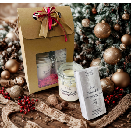 Cutie BIG Christmas kraft cu maner si decor cu portocala, tag si panglici ~ 4 produse