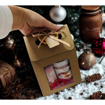 Cutie Christmas kraft cu maner si decor cu portocala, tag si panglica ~ 3 produse