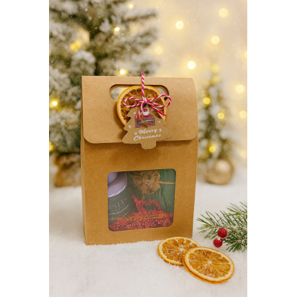 Christmas Beauty Box ~ Cutie kraft cu maner, decor de portocala si tag de Craciun ~ ulei pentru par + sapun solid ~ 100% natural