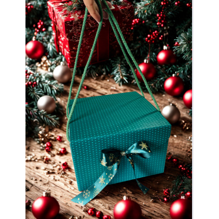 Cutie Christmas Luxury Green cu manere si panglica mare
