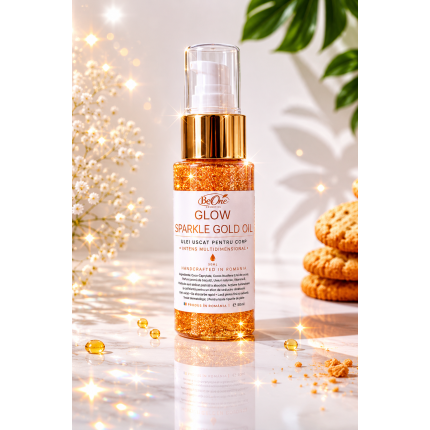 Glow Sparkle Gold Oil Biscuits - Ulei uscat pentru corp cu particule stralucitoare mari aurii 50ml