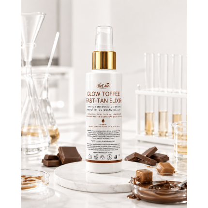 Glow Toffee Fast-Tan Elixir ~ Ulei accelerator pentru bronz imbogatit cu Q10 si aroma gurmanda de caramel, 100 ml