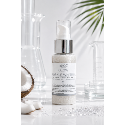 Glow Sparkle White Oil – Ulei uscat pentru corp cu particule stralucitoare mari argintii, 50ml